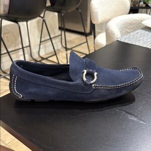 Salvatore Ferragamo Blue Suede Loafers with Metal Accent
